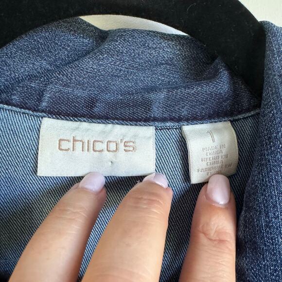 Chicos Womens Blue Jean Denim Jacket Size 1/Medium Dark Wash Stretch Cotton - Picture 6 of 10